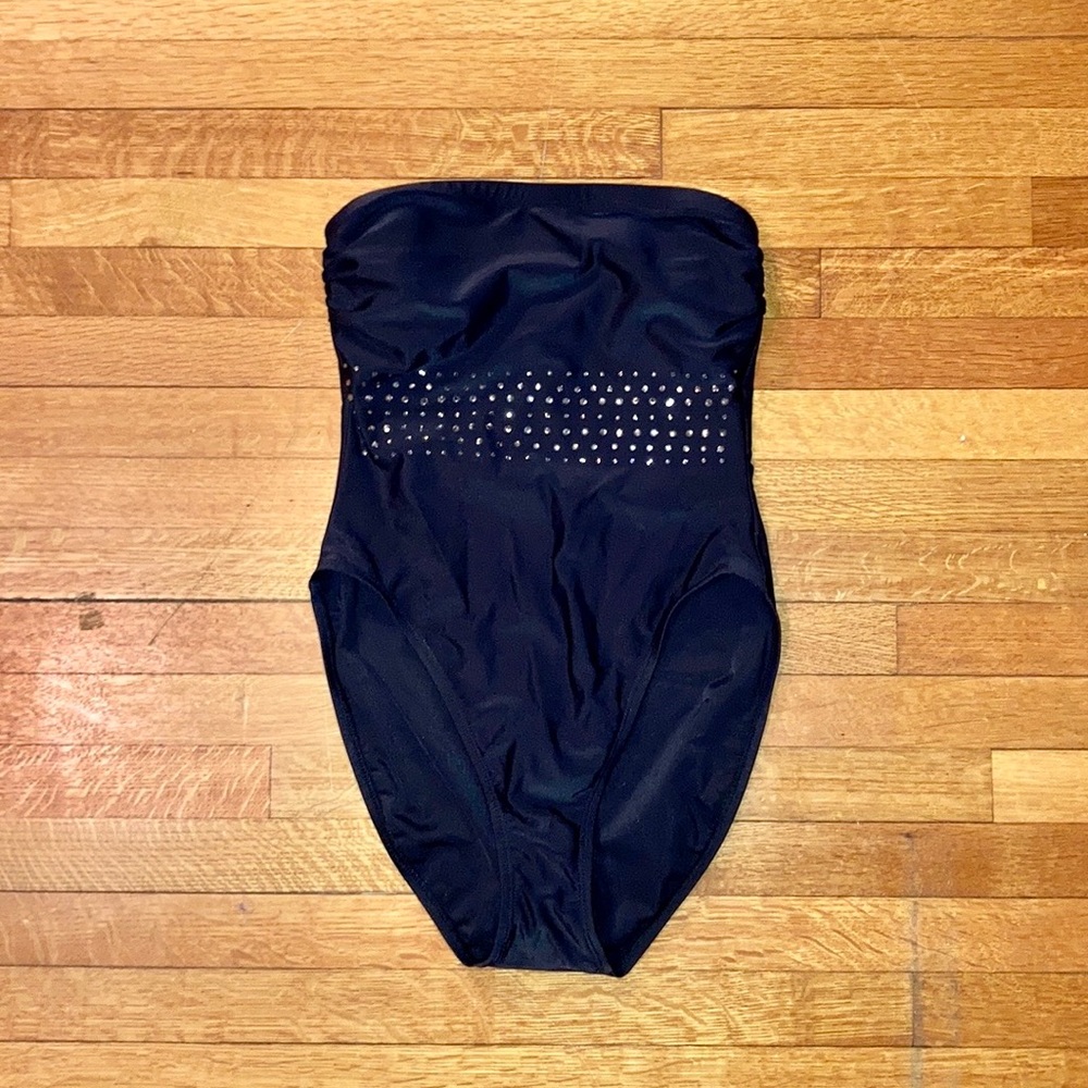 Bedazzled Black One Piece Strapless Swimsuit